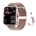 Rose gold smart watch with Milanese metal band and extra pink silicone strap set - Pink Mesh Strap (Metal+Silicone Dual Straps)