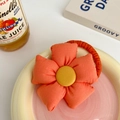 Cute orange and yellow sunflower fabric hair tie with soft 3D plush petal design - Orange Big Flower Scrunchie