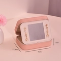 Pink PU leather jewelry organizer box with mirror and dimensions 16x11.5x5cm - PU Flip Mirror Style / Pink