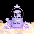 Lavender purple carriage crystal ball music box with unicorn carousel and glowing LED light - MK Medium 80 Snowfall + Color Light / 2101 Purple