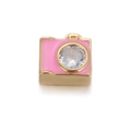 Pink camera charm with gold plating and clear zircon for DIY bracelet making - Camera - Pink