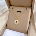 Titanium steel necklace with gold coin mother-of-pearl pendant in a premium jewelry box - Coin MOP Disc Pendant Gold (N224)