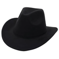 Detailed view of the matte black felt texture and wide brim on a western cowboy fedora - Black
