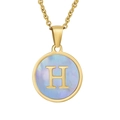 Golden necklace featuring a blue iridescent shell pendant with a 3D letter H design - Gold Letter H (With Chain)