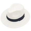 Classic white Panama straw hat for men with black ribbon bow and breathable weave - One Size / White