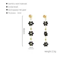 Pendientes largos de acero inoxidable bañados en oro 18K con flores de cristal negro - Pendientes / Negro