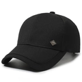 Classic black cotton baseball cap with diamond metal side emblem for casual men's style - Adjustable / Black