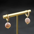 Baroque pearl earrings in champagne pink with gold hoop and orange zircon stones - Purple Small-12mm-Red Zirconia