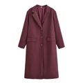 Elegant long burgundy trench coat for women with classic lapel collar and single-breasted design - S / Rouge Red