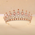 Baroque bridal crown in gold with champagne teardrop crystals and sparkling rhinestones - KC Gold With Peach
