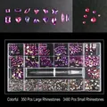 21-grid nail art rhinestones set with purple AB crystals and dual-ended dotting pen - Flame Red Iridescent (350 Big + 3480 Small)