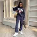 Ensemble sweat imprimé Boston University gris-bleu foncé et pantalon de jogging taille haute - S / Bleu