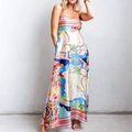 Damen Sommer Sexy High Waist Maxikleid mit Blumendruck und Australien-Kartenmuster - S / Kokosnussbaum-Druck