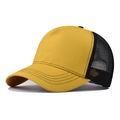 Detail view of yellow cotton front and black breathable mesh on the baseball cap - Adjustable / Yellow Mesh