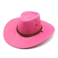 Chapeau de cowboy rose en toile avec large bord et cordelette tressée marron foncé - Rose Rouge