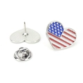 Heart-shaped US flag brooch pin with silver alloy finish and butterfly clutch backing - USA Heart
