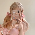 Pink lace bow hair clip for girls, cute ballet style accessory on blonde twin tails - Bow / Pink