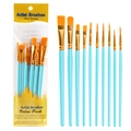 Blauwe 10-delige kunstenaarspenselenset met synthetische haren voor aquarel en olie - 10-delige Set / Hemelsblauw