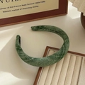 Minimalist green plush padded headband for women with soft textured wool fabric - Green