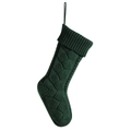 Calza di Natale in maglia verde scuro con trama a trecce e passante per appenderla - verde scuro