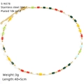 Close-up of colorful glass beads on an 18K gold plated stainless steel necklace - Colorful Multi-bead Style (S-N578)