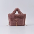 Faux rabbit fur tote in dusty rose pink featuring golden antler accent and chain strap - Dusty Pink