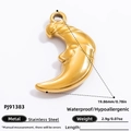 Polished 18k gold moon pendant made of waterproof and hypoallergenic stainless steel - Moon Face (PJ91383)