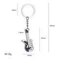 Silver guitar keychain with black and white enamel and rhinestones, size 109mm - Diamond Guitar Style / Black