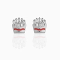 Creative fries shape earrings with cubic zirconia in a silver polished metal finish - Fries Design-Silver