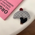 Cute mushroom hair clip in grey cloth with black polka dots and red pom pom for girls - 1# Semicircle Polka Dot Hair Clip