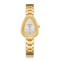 Elegant gold drop-shaped quartz watch for women with silver sunray dial and link bracelet - Gold White