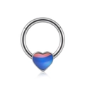 Anneau clicker 16G en acier inoxydable avec cœur opale en dégradé bleu-rose - 1.2x8mm / Cœur (Film Pailleté Bleu)