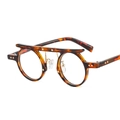 Retro tortoiseshell round sunglasses with flat top frame and gold star studs - Tortoise Frame Clear Lens