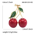 Kirschbrosche aus Legierung mit roten Früchten und grünen Blättern, Höhe 4,4 cm Gewicht 12,5 g - Rot