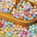 Ink-wash style 8mm-10mm white jade-like beads with gold-leaf and crackle texture in heart tray - Gold Foil Speckled Jade-Style Pattern (K17) / 10mm / Random Mixed Colors