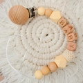 Beech wood pacifier clip with yellow silicone beads and knitted ball in warm yellow tone - Beige