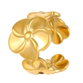 Elegant gold plumeria flower open ring with three 3D embossed floral patterns - 18K Gold Plated Pinwheel