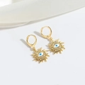 Goldene sonnenförmige Evil Eye Ohrringe mit blauem Emaille- und Zirkon-Inlay - Sonnenauge