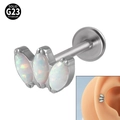 G23 titanium piercing jewelry featuring three marquise white opals in a silver finish - Silver/White Opal