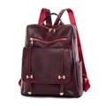 Mochila vintage burdeos de piel sintética con cremalleras y costuras de diamante - Burdeos