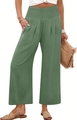 Détail du pantalon large vert olive à taille haute élastique et tissu plissé texturé - S / Vert