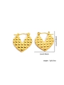 Detail showing 2.5cm gold heart hoop earrings with pyramid relief texture and dimensions - Gold Pyramid Relief Heart Style (#0168)