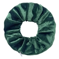 Close-up of deep green corduroy hair scrunchie showing detailed ribbed velvet texture - Green