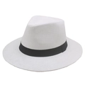 White straw Panama hat with a classic black ribbon band for summer outdoor sun protection - M (56-58cm) / White