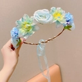 Blue and green flower crown headband with faux silk petals and vine for girls - Flower Garland / Blue