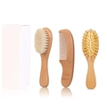 Natural wool baby hair brush set with wooden combs and an elegant white gift box - 3-Piece Beech Wood Wool Brush Set with Gift Box