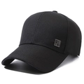 Classic black men's baseball cap featuring a metal badge and twill texture - Square Metal Badge / Black