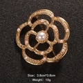 Elegant gold camellia flower brooch with white imitation pearls and textured petals - Gold Camellia Style (XD7481-1)