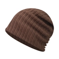 Close-up of dark brown knitted beanie showing detailed vertical ribbed texture and slouchy design - Adjustable / Coffee