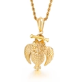 Collana con ciondolo a forma di gufo hip-hop in acciaio al titanio dorato lucido - Stile Consistenza Piuma di Gufo (KP30355-D)